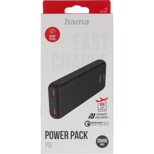 Hama - Powerbank PD 2 USB-A outputs, One USB-C output for fast charging