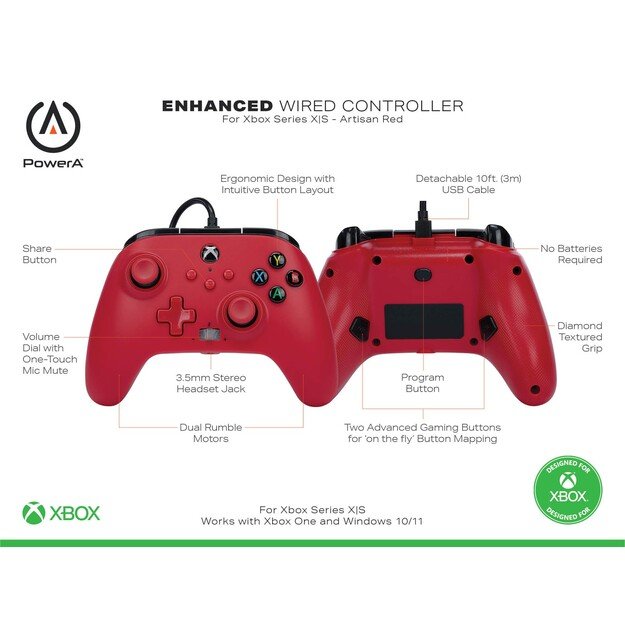 PowerA Enhanced Wired Controller - Xbox Series X/S - Artisan Red