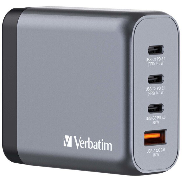 Verbatim - GNC-140 GaN Charger 4 Port 140W USB-A/USB-C