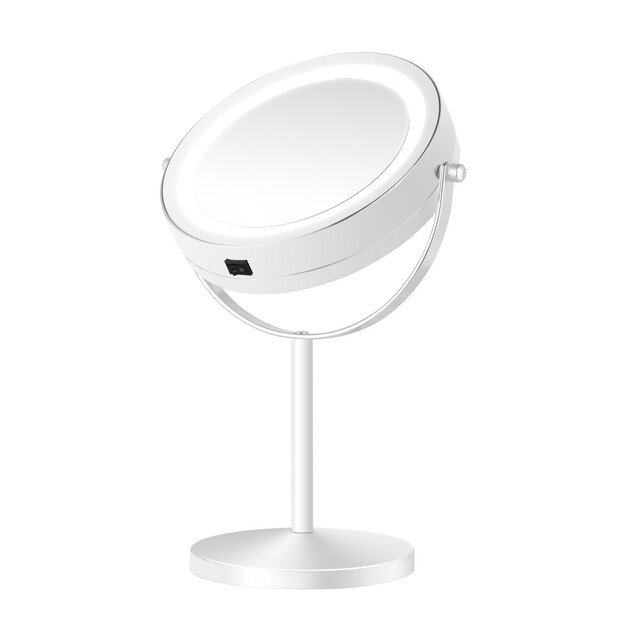 Gillian Jones - Table mirror with LED light & x10 magnification - White - 17.5 cm diameter, 32 cm height