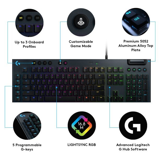 Logitech - G815 LIGHTSYNC RGB Mechanical Gaming Keyboard – GL Tactile - CARBON - PAN - NORDIC