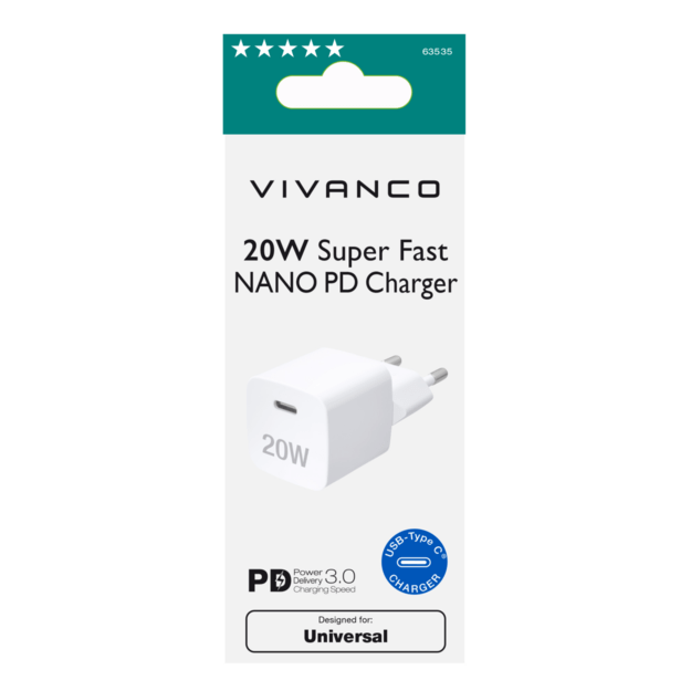 Vivanco - 20W Super Fast USB-C NANO PD charger