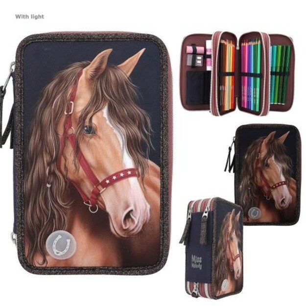 Miss Melody - Triple Pencil Case  LED GLITTER HORSE ( 0413190 )