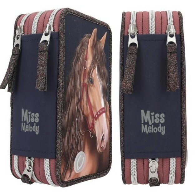 Miss Melody - Triple Pencil Case  LED GLITTER HORSE ( 0413190 )