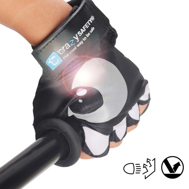 Crazy Safety - Black kids bike gloves with reflective eyes and padded palms - Black - Size S