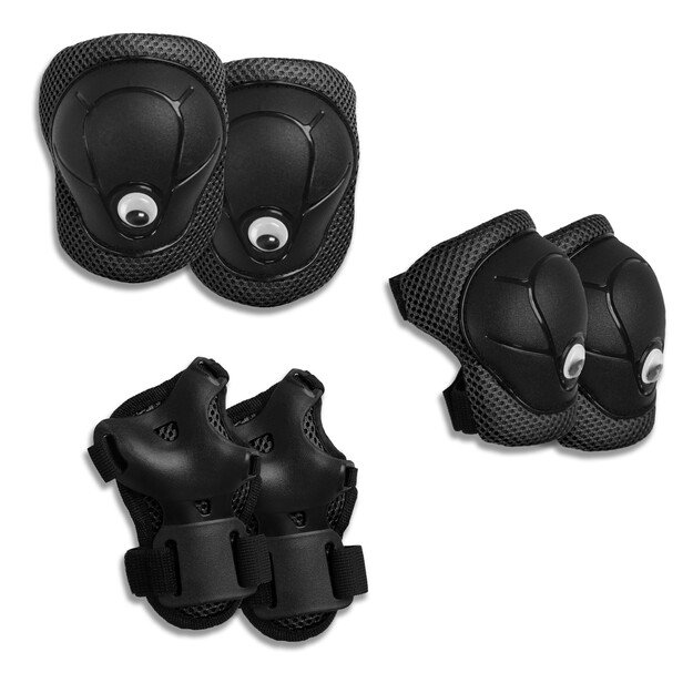 Crazy Safety - Black safety gear set for kids: knee pads, wrist guards & elbow pads - (220105-10)