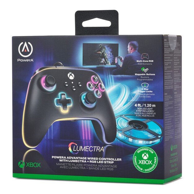 PowerA Advantage Wired Controller - Xbox Series X/S -  m/ Lumectra + RGB LED Strip - Black