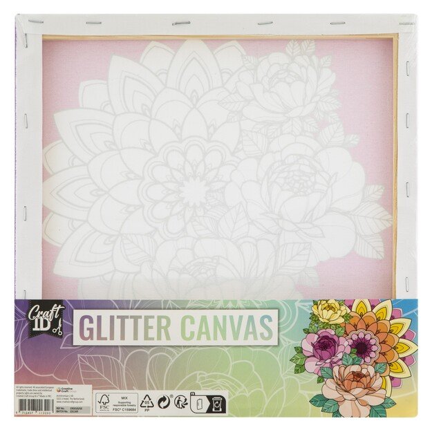 Craft ID - Glitter canvas with print, 30x30 cm - Flower