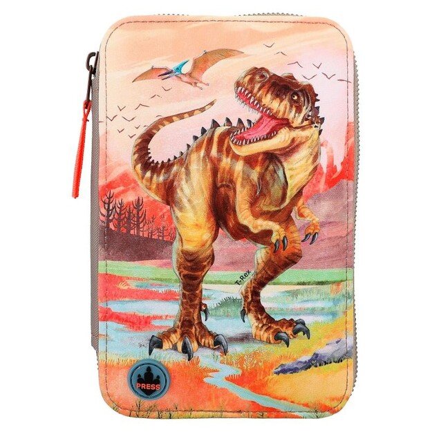 Dino World Triple Pencil Case LED Khaki Brown (412381)