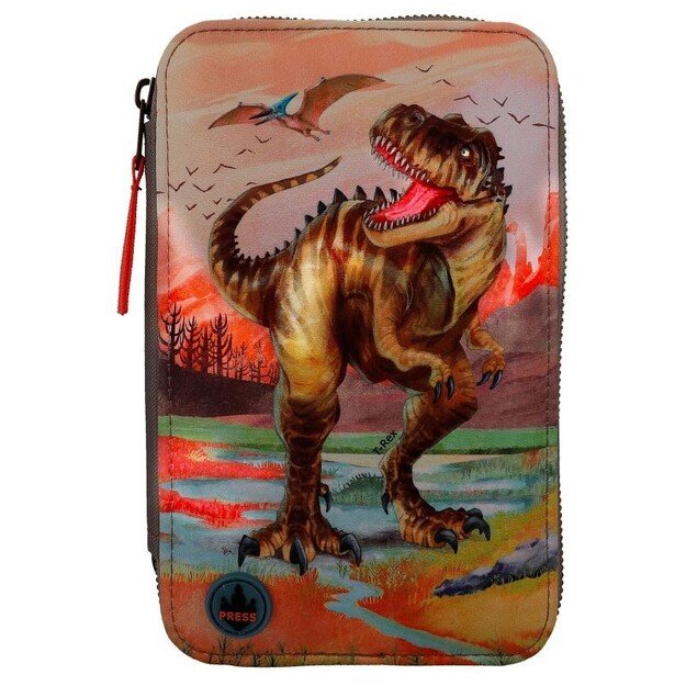 Dino World Triple Pencil Case LED Khaki Brown (412381)