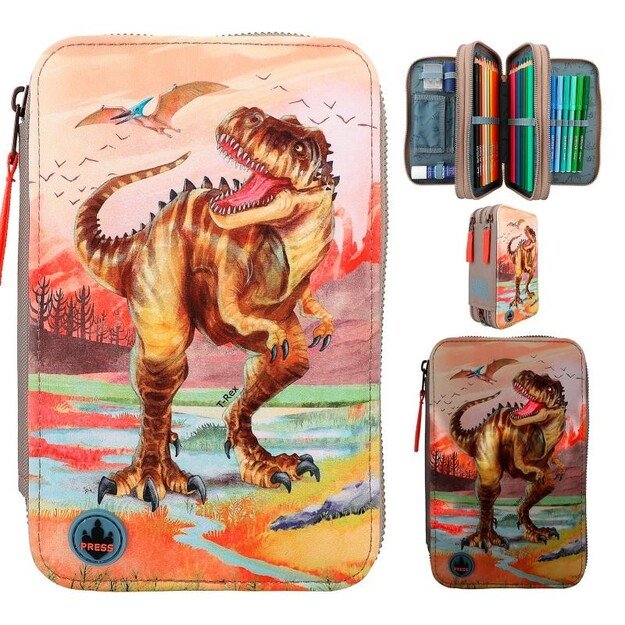 Dino World Triple Pencil Case LED Khaki Brown (412381)