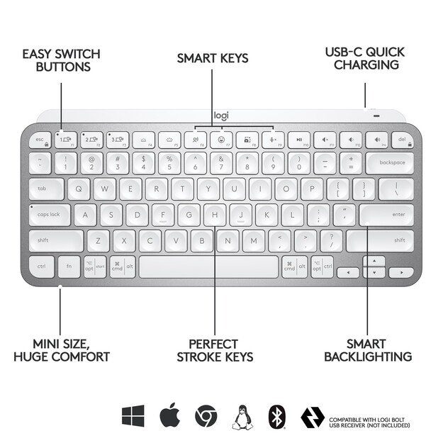 Logitech - MX Keys Mini Minimalist Wireless Illuminated Keyboard - Nordic Layout