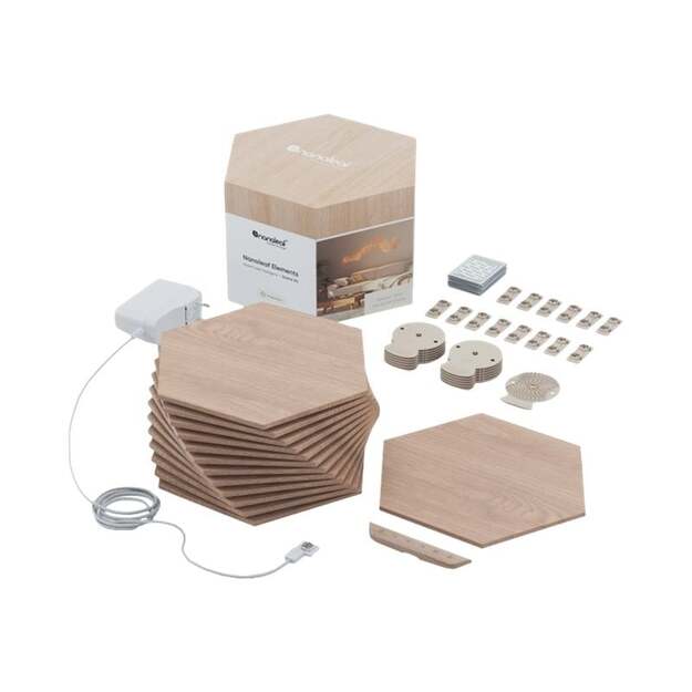 Nanoleaf - Elements - Wood Look Hexagons Starter Kit- 13 Panels