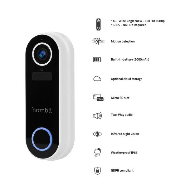 Hombli - Smart Doorbell 2 Promo Pack (Doorbell 2 + Chime 2) White