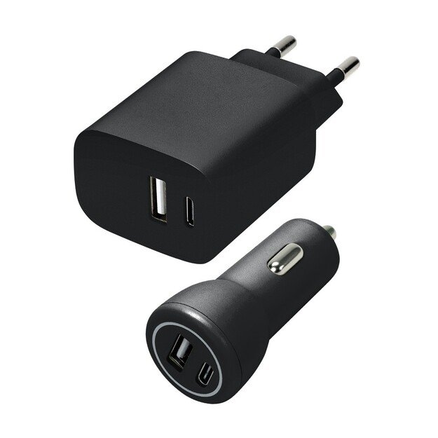 Speedlink - Wall & Car Charger Set USB-A & USB-C 15W, black