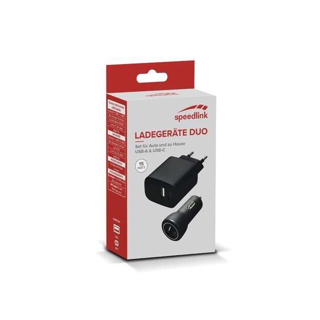 Speedlink - Wall & Car Charger Set USB-A & USB-C 15W, black