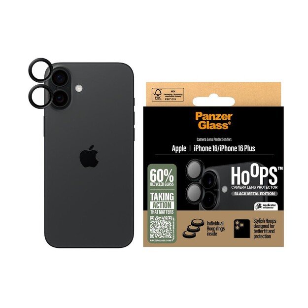 PanzerGlass - Hoops Lens Protector - iPhone 16/iPhone 16 Plus - Black