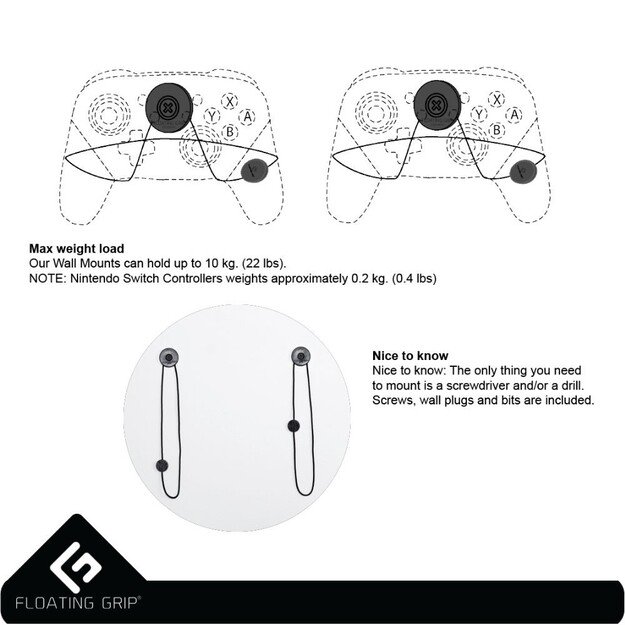 Nintendo Switch Pro Controller wall mount by FLOATING GRIP®, Black