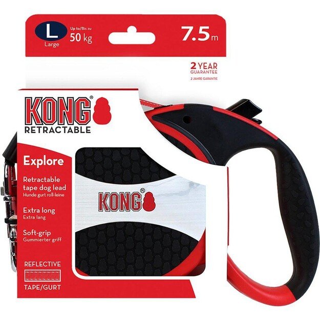 KONG - Retractable leash Explore L 7,5M Tape Red max 50Kg - (608.1220)