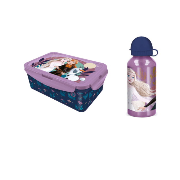 Stor - Lunch Box w/Removable Compartments + Water Bottle 400 ml - Frozen