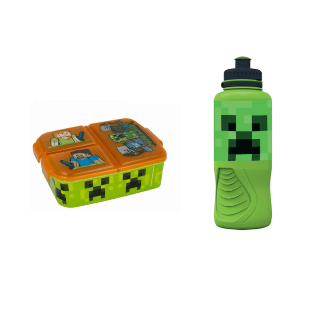 Stor - Multi Compartment Sandwich Box + Sports Water Bottle  - Minecraft