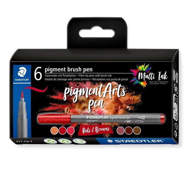 Staedtler - Brush Pen Pigment Red/Brown 6 pcs assorted (371C6-7)