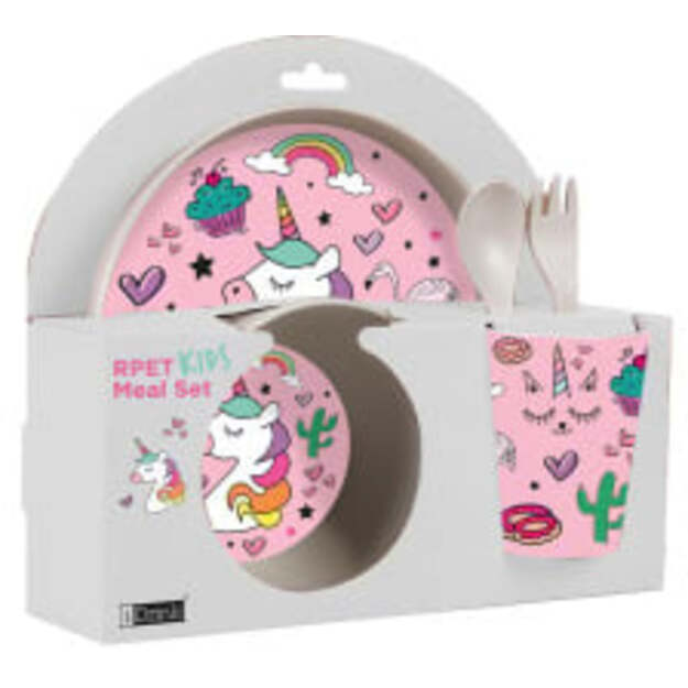 I-Drink - RPET Kids Set with Cup, Bowl, Dish and Cutlery - UNICORN (ID5301A)