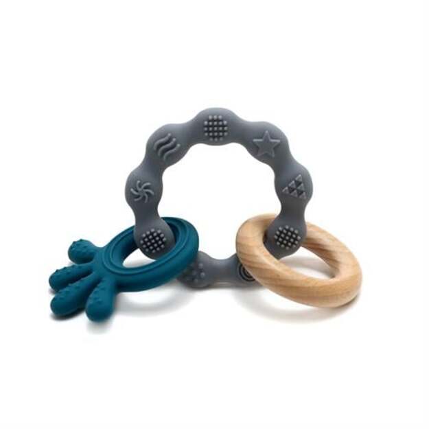 Magni - Teether bracelet Squid and wood appendix. Petroleum-green - (5568)