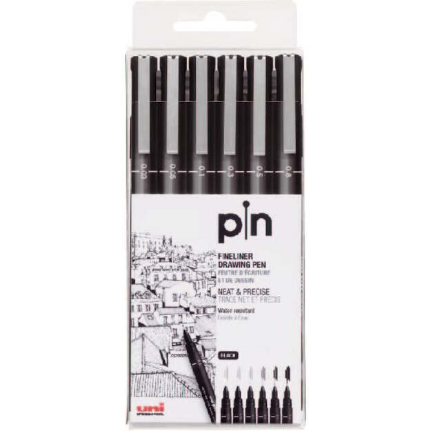 Uni - Fineliner 0.03-0.8 mm - Black (6 pcs) (401230)