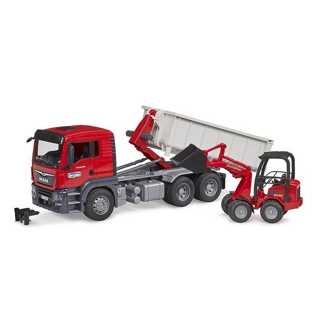 Bruder - MAN TGS truck with roll-off container & Schäffer yard loader (03767)