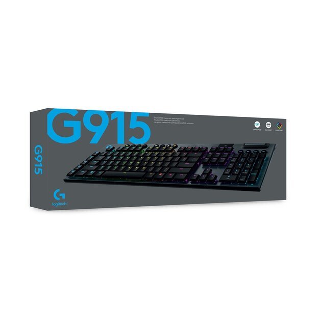 LOGITECH G915 LIGHTSPEED Wireless RGB Mechanical Gaming Keyboard – GL Clicky - CARBON - PAN - NORDIC