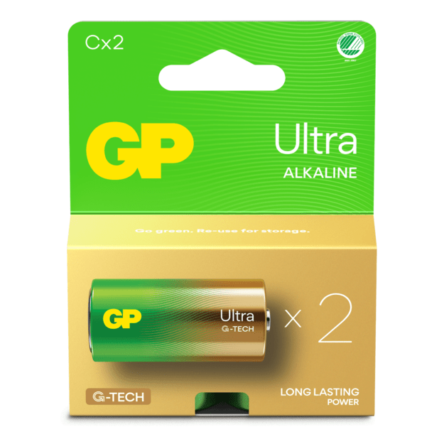 GP - Ultra Alkaline C Batteries, 14AU/LR14, 1.5V, 2-Pack