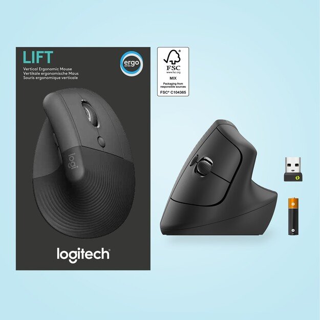 Logitech - Lift Right Vertical Ergonomic Mouse, Graphite/Black