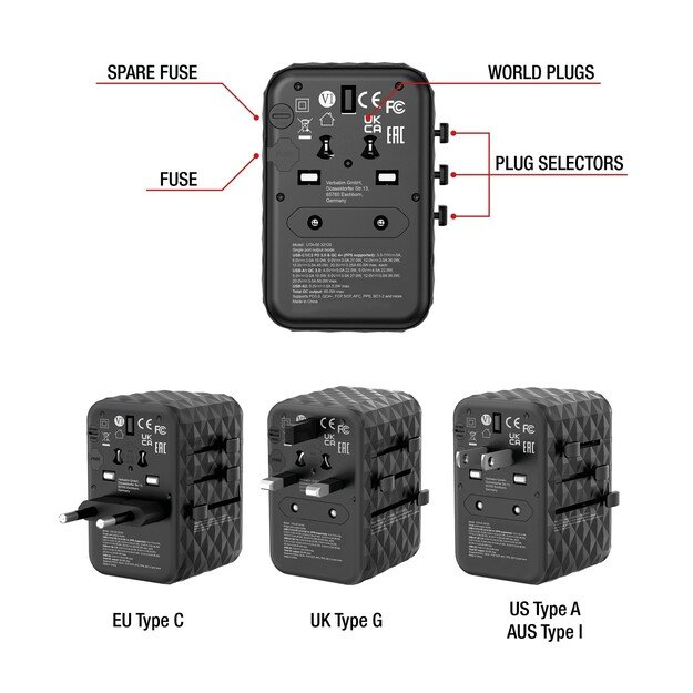 Verbatim - GaN III Universal Travel Adapter UTA-05 PD65W QC 4+