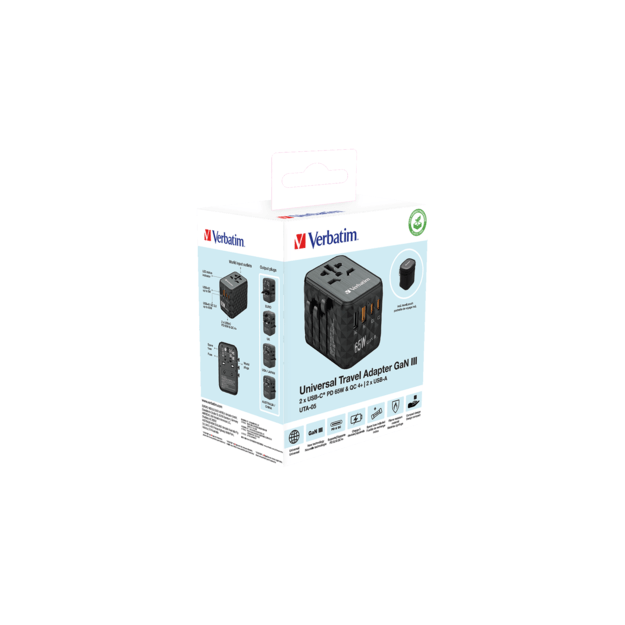 Verbatim - GaN III Universal Travel Adapter UTA-05 PD65W QC 4+