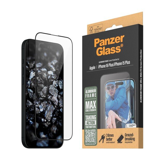 PanzerGlass - Screen Protection - iPhone 16 Plus - Aluminium Frame - Ultra Wide Fit