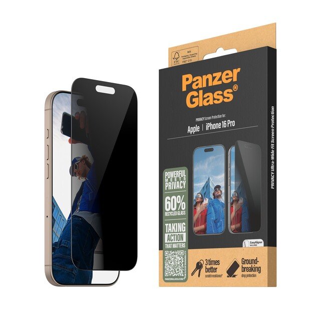 PanzerGlass - Screen Protection Privacy - iPhone 16 Pro - Ultra Wide Fit