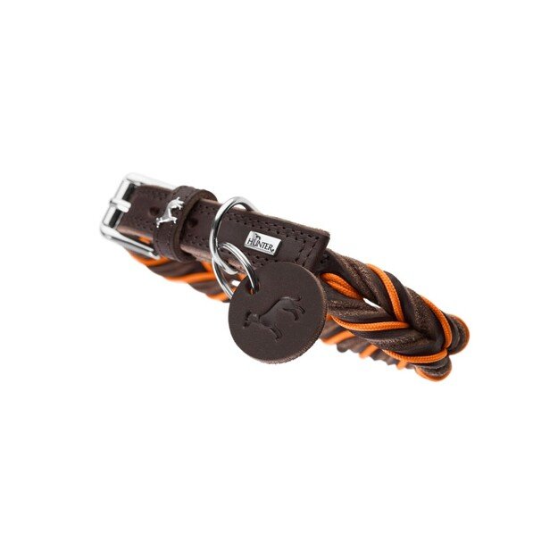 Hunter - Dogcollar Solid Education Cord M-L (60), dark brown/orange - (69319)