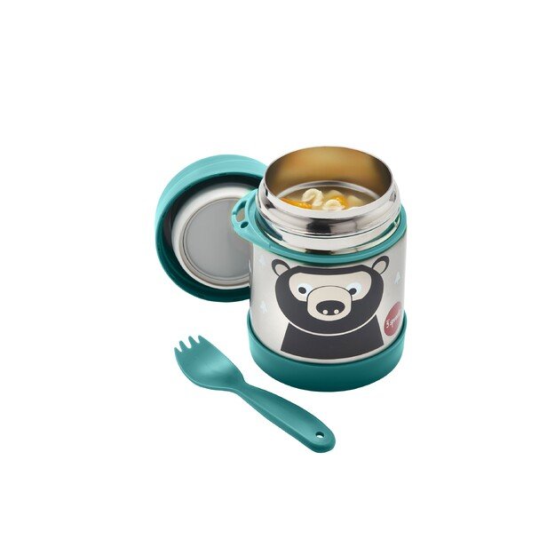 3 Sprouts - Stainless Steel Food Jar and Spork - Teal Bear