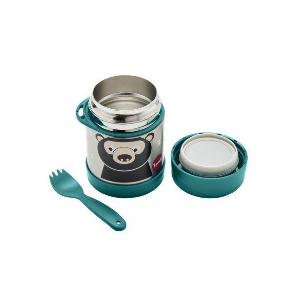 3 Sprouts - Stainless Steel Food Jar and Spork - Teal Bear