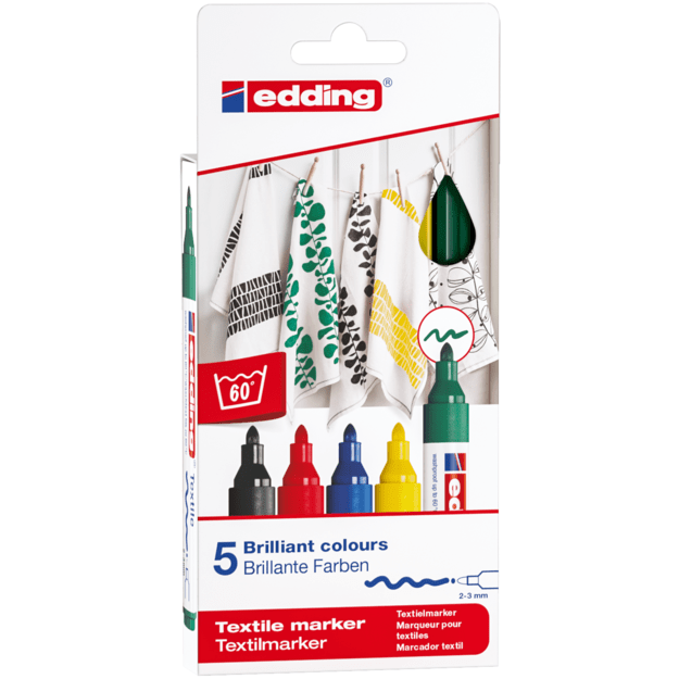 edding - 4500 Textile Marker Set of 5 pcs, Basic Colours - (706716)