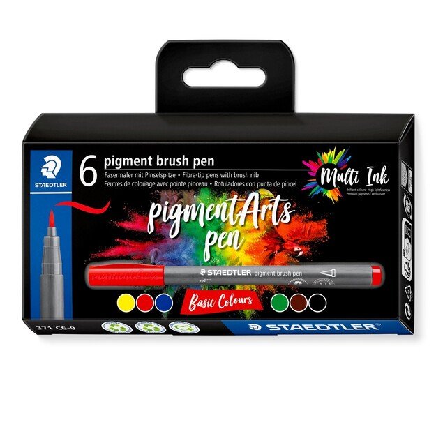 Staedtler - Brush Pen Pigment Basic 6 pcs assorted (371C6-9)