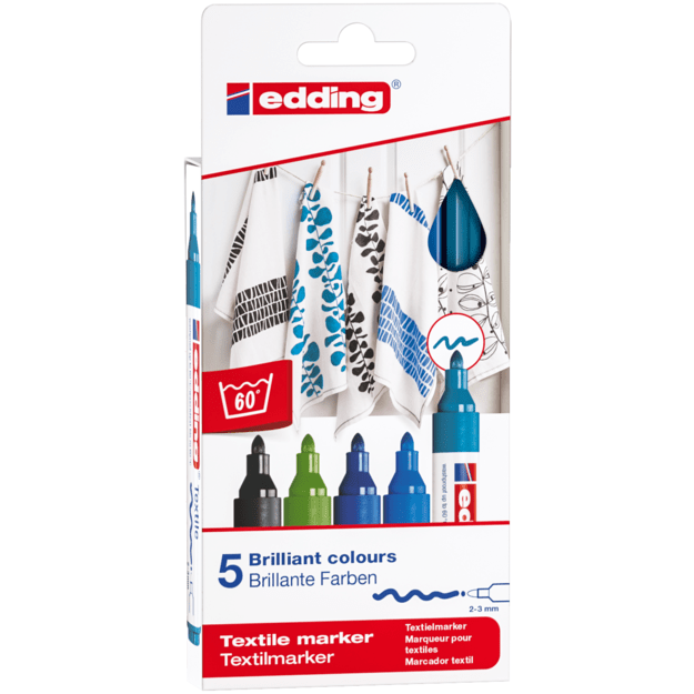 edding - 4500 Textile Marker Set of 5 pcs Cool Colours - (706826)