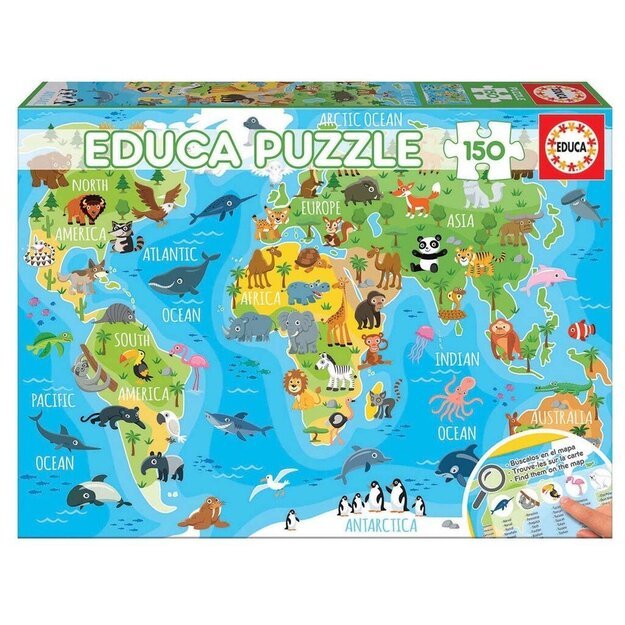 Educa - 150 pcs - World Map Animals puzzle (018115)