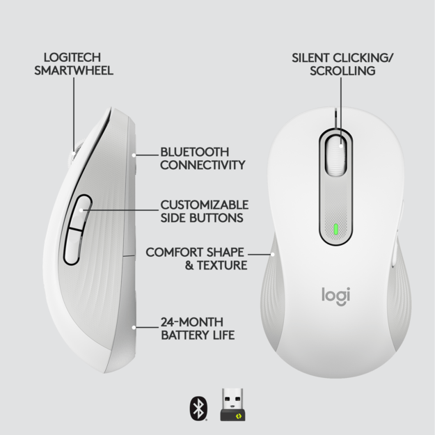 Logitech - M650 Signature - Large Wireless Mouse - White ( Left Handed )