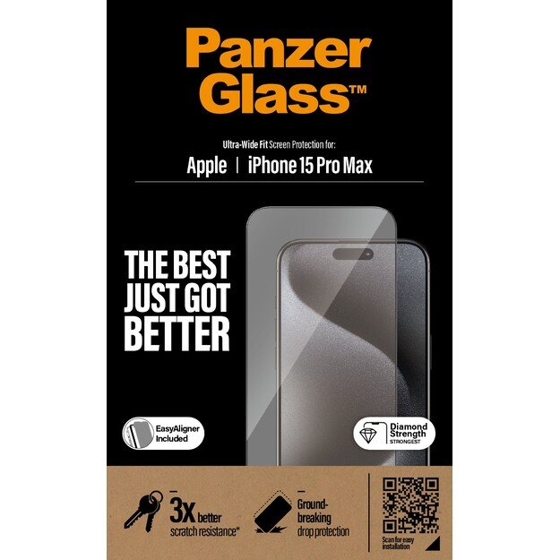 PanzerGlass - Screen Protector iPhone 15 Pro Max - Ultra-Wide Fit w. EasyAligner