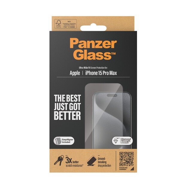 PanzerGlass - Screen Protector iPhone 15 Pro Max - Ultra-Wide Fit w. EasyAligner