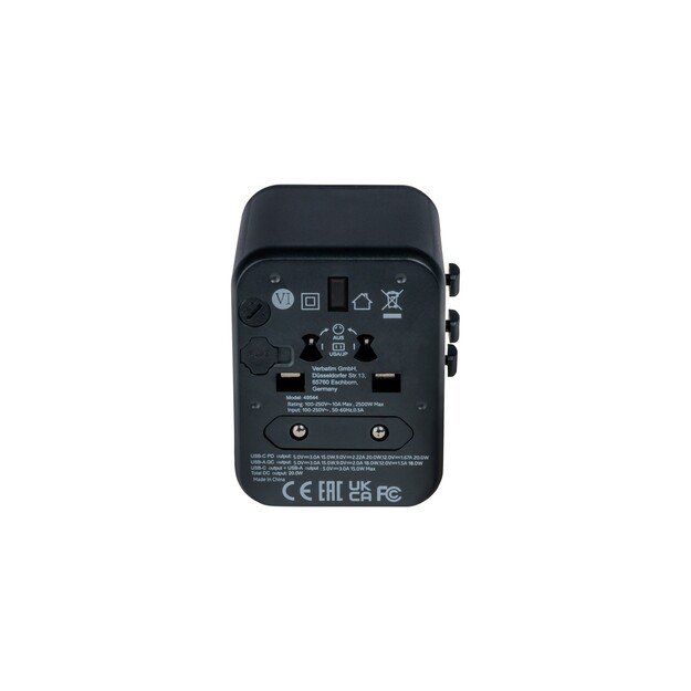 Verbatim - Universal Travel Adapter UTA-02 PD20W/QC / 1xUSB / 1xType-C