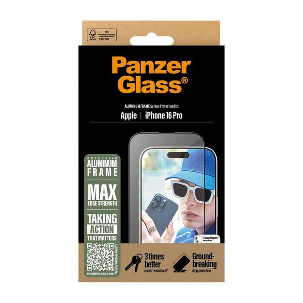 PanzerGlass - Screen Protection - iPhone 16 Pro - Aluminium Frame - Ultra Wide Fit