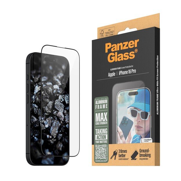 PanzerGlass - Screen Protection - iPhone 16 Pro - Aluminium Frame - Ultra Wide Fit